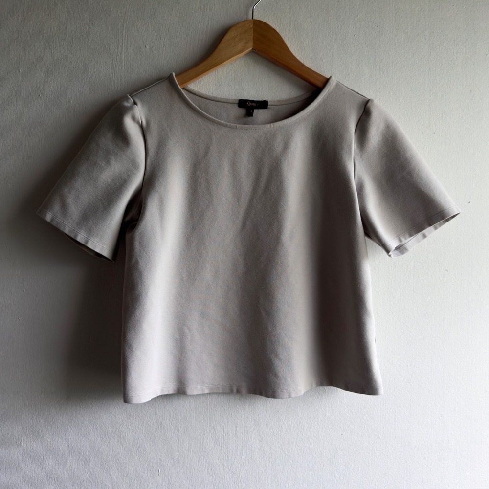 Quince Ultra-Stretch Ponte Short Sleeve Top Women S Beige Minimalist Workwear